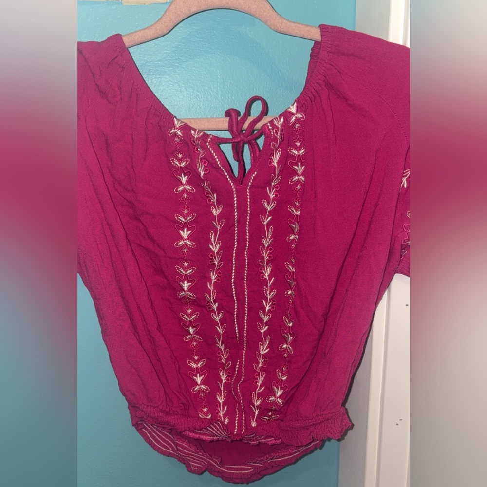 Blue Rain Magenta Embroidered Blouse